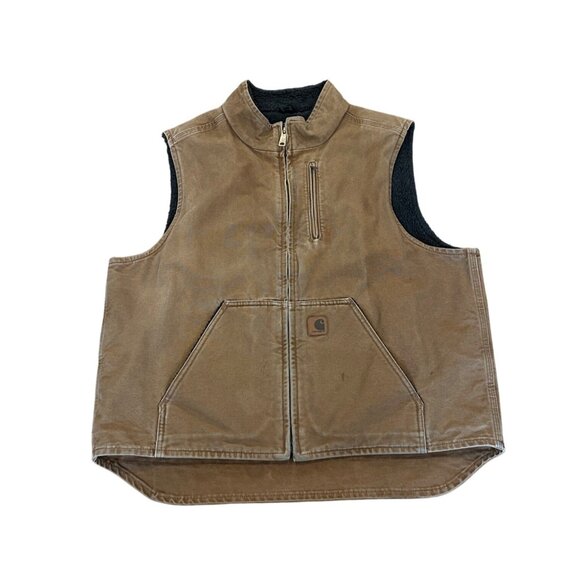 Carhartt V33-211 Sandstone Sherpa-Lined Mock-Neck Vest Full Zip Brown Men's XL - Picture 1 of 8